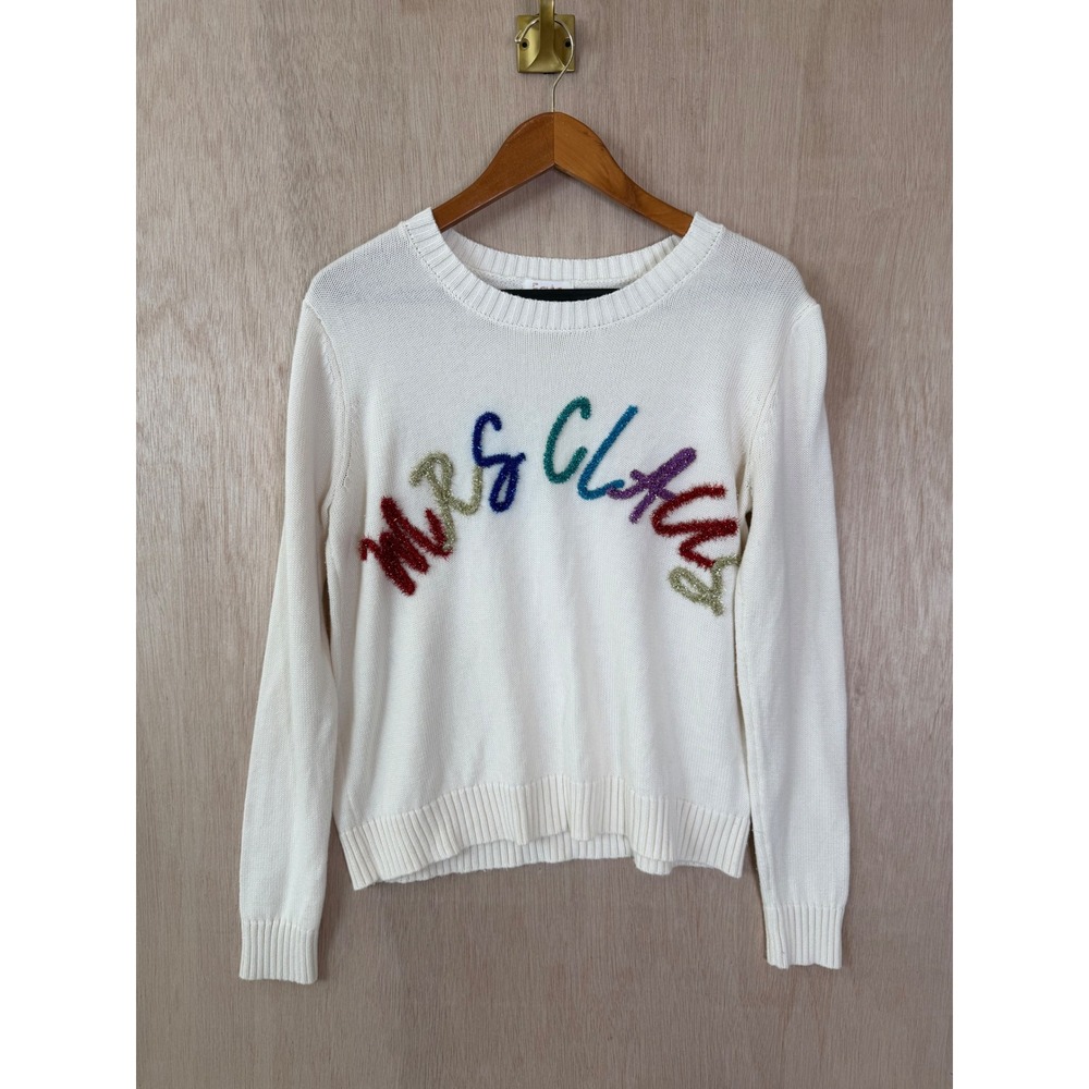 Fate Womens Mrs Claus Knitted Beige Long Sleeve Sweater Medium Holiday Christmas